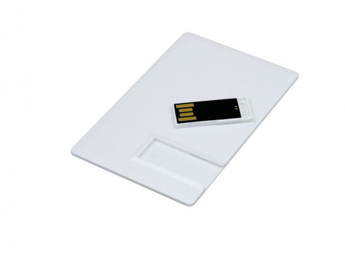 USB-флешка на 8 Гб в виде пластиковой карты с полностью выдвижным чипом, белый