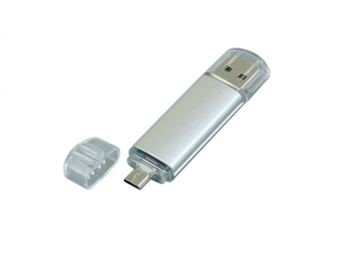 USB-флешка на 32 Гб.c дополнительным разъемом Micro USB, серебро