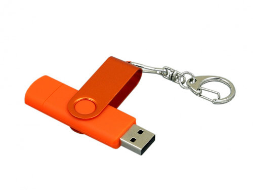 Флешка с поворотным механизмом, c дополнительным разъемом Micro USB, 16 Гб, оранжевый