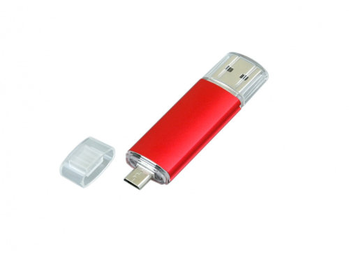 USB-флешка на 16 Гб.c дополнительным разъемом Micro USB, красный
